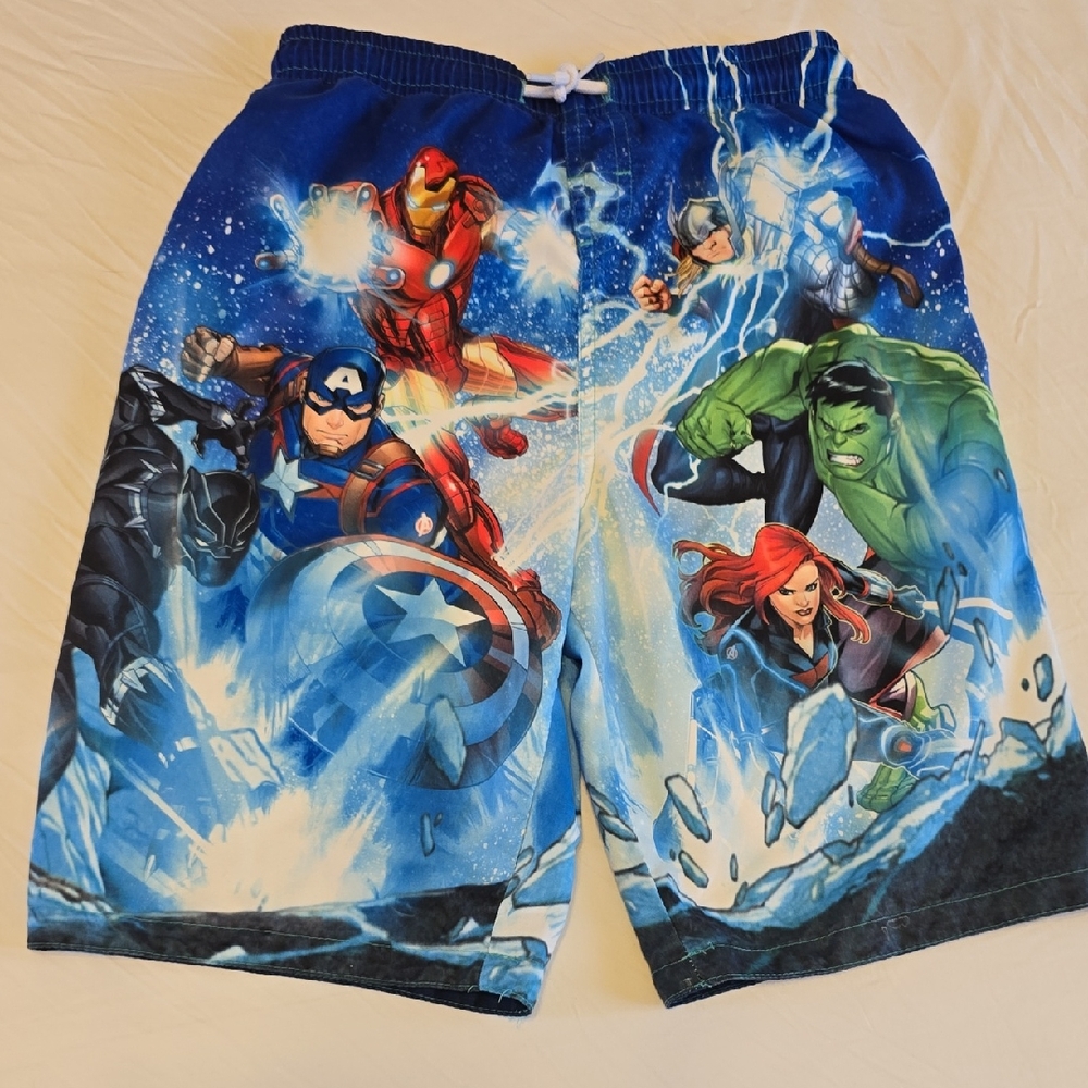 Marvel Avengers Boys Swim Trunks Size 10/12 Blue Superhero